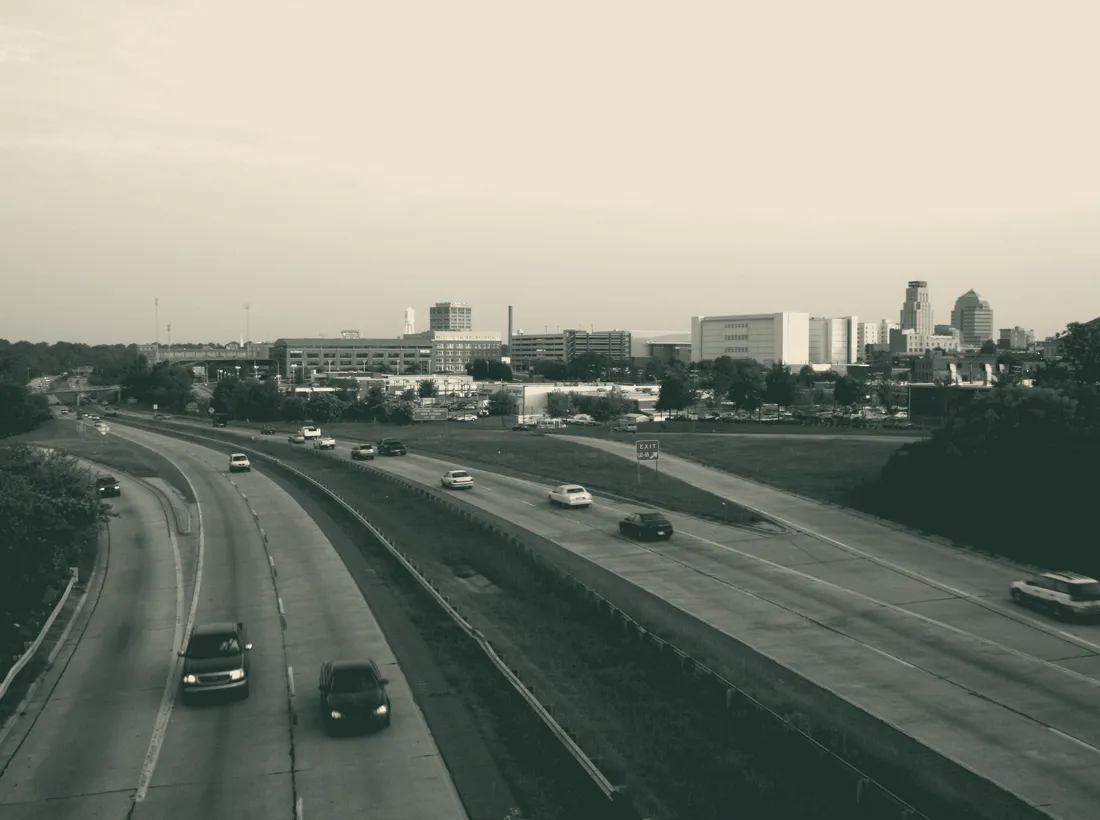 The NC-147 freeway crossing over Fayetteville Street in Durham.
